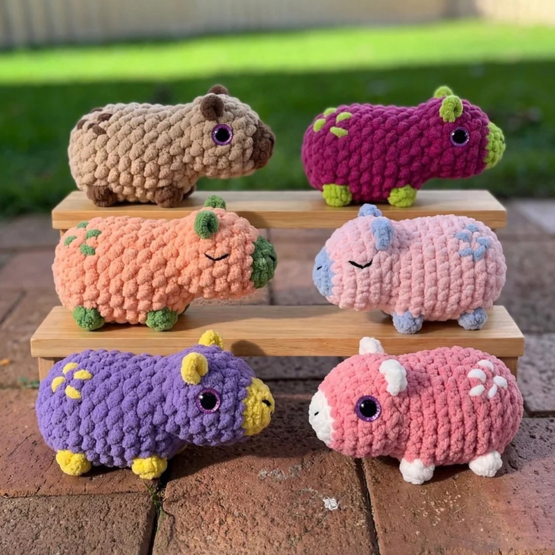 6-in-1 Cute Animal Crochet Patterns PDF 🐱🐉🦫🐶🦇🐷
